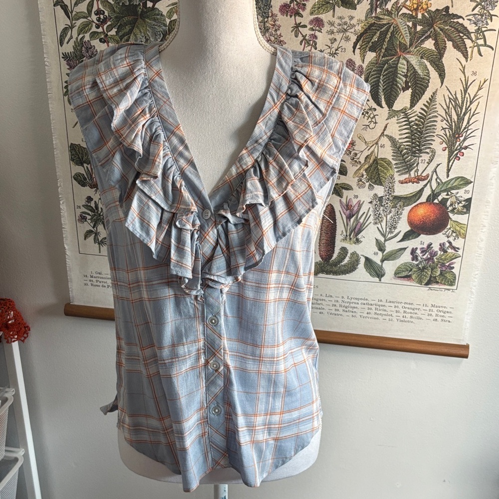 Veronica Beard Plaid Ruffled Sleeveless Blouse XS